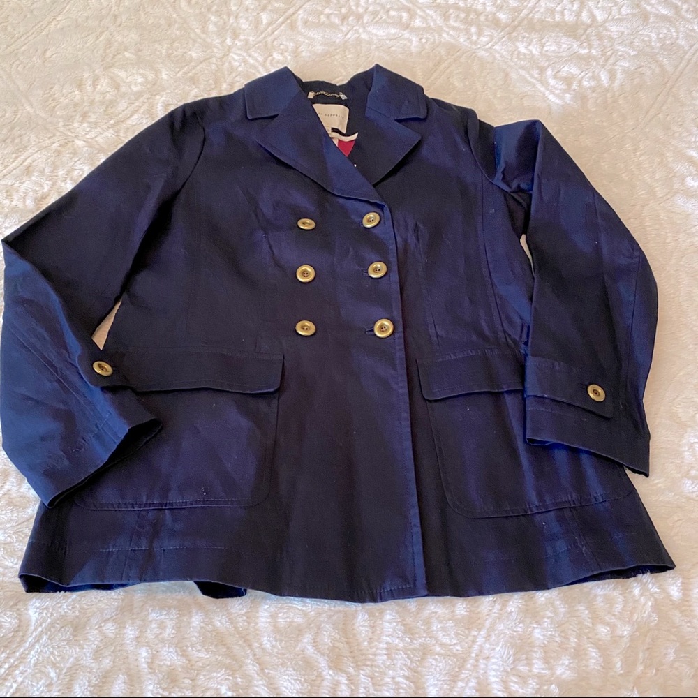 NWT Banana Republic Double Breasted Gold Buttoned Navy Jacket Coat 100% Cotton